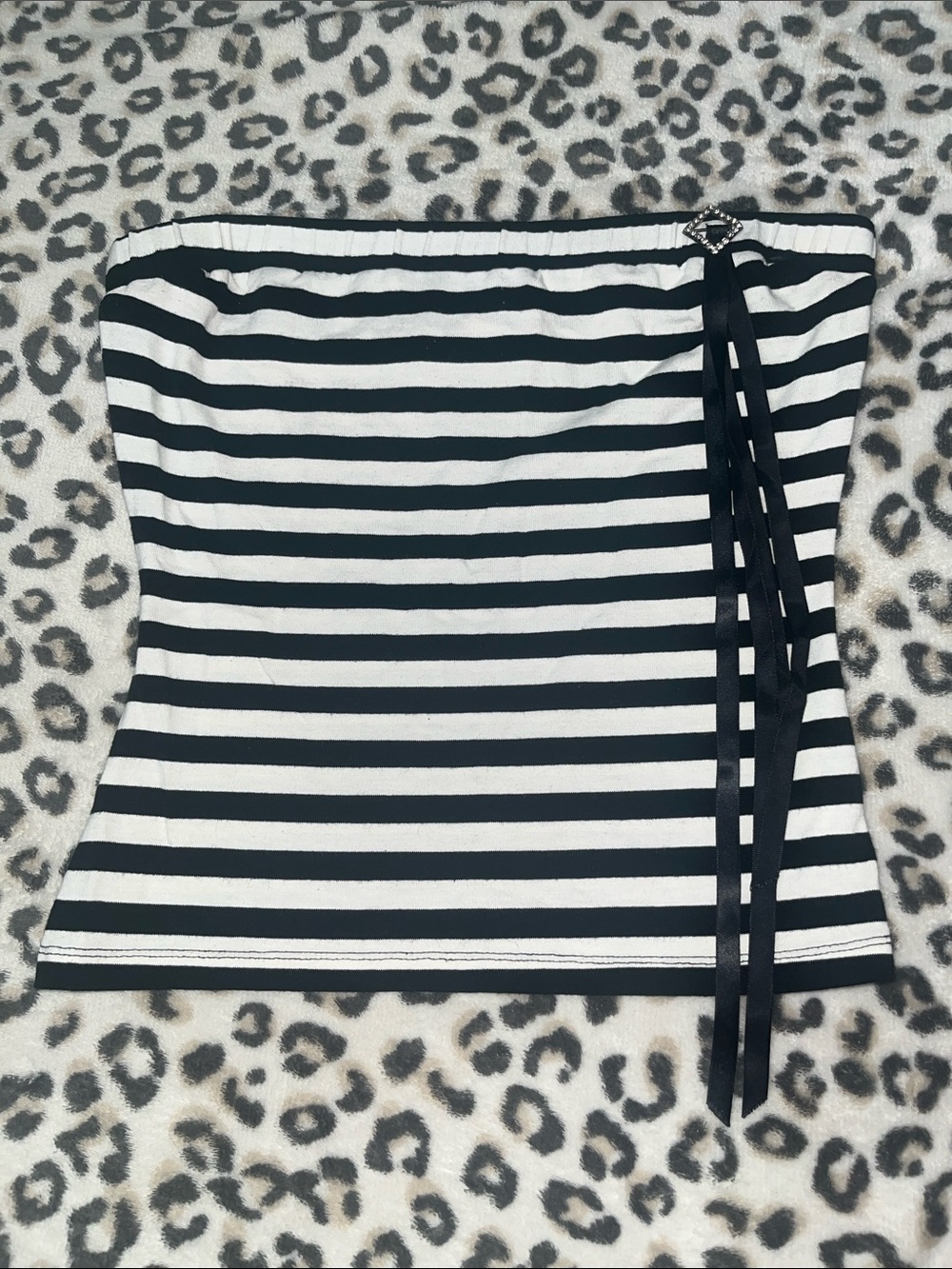 Vintage Daytrip Black and White Striped Tube Top